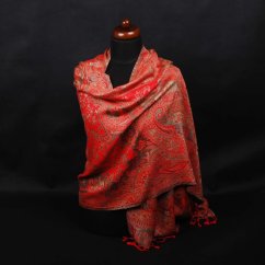 Viskoseschal Kani rot mit Grün