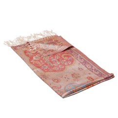 Hodvábny šál Super stredný Jamavar smotanový s červenou a svetlomodrou farbou