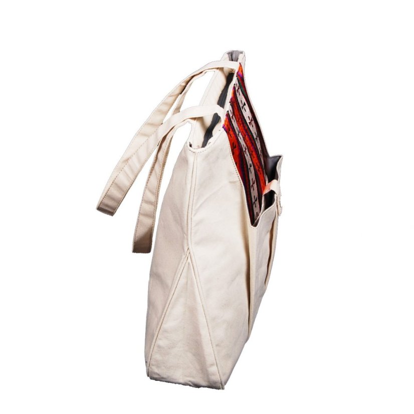 Tibetische Handtasche Tote Samye Druk cremefarben