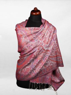 Hodvábny šál Super veľký Kalsang smotanový s magentou