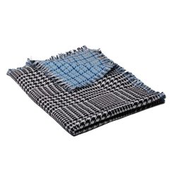 Šál z viskózy a akrylu obojstranný čierno-biely so svetlomodrou farbou