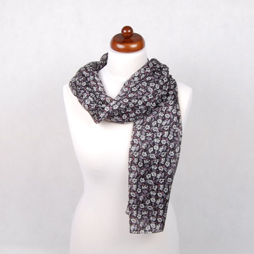 Seidenschal mit Aufdruck schwarz-weiß mit Helllila-Grau