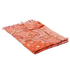 Šála z merino vlny s vyšíváním korálově růžovo-oranžová