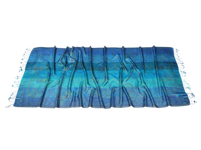 Hedvábná šála Super velká modro-fialovo-tyrkysová