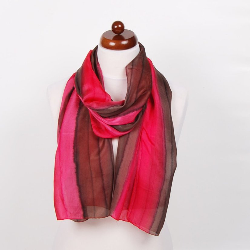 Hedvábná malovaná šála růžovo-tmavě hnědá