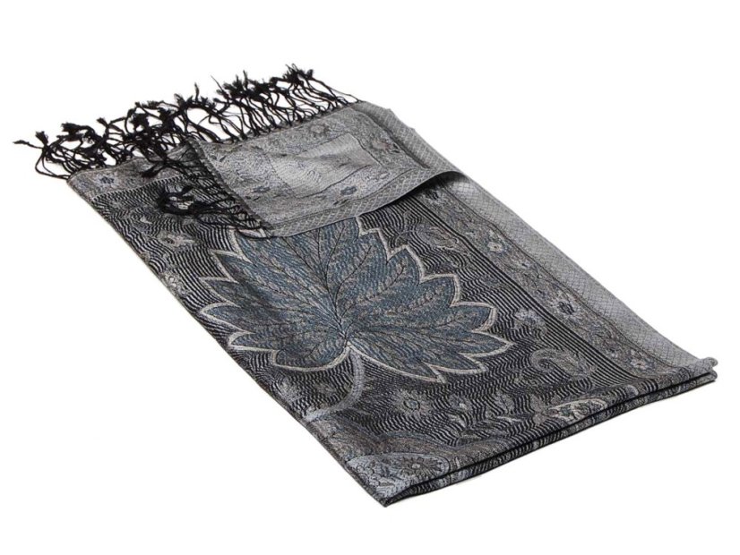 Hodvábny šál Super Tsering stredný čierno-strieborný