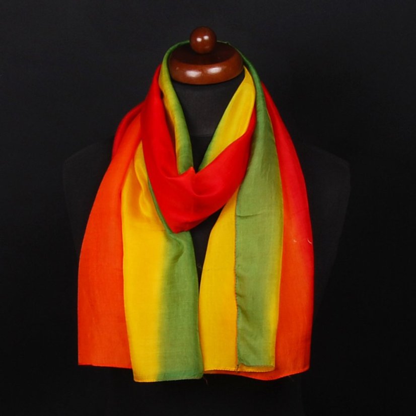 Handgemalter Seidenschal gelb-orange-rot-grün
