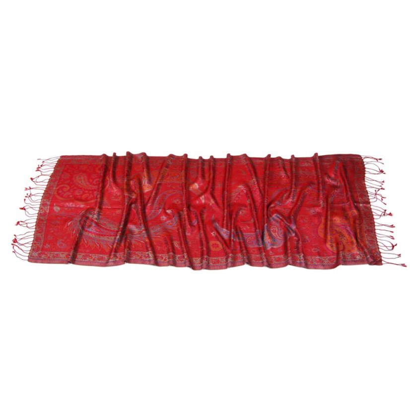 Hodvábny šál Super stredný červený s magentou a žltou farbou