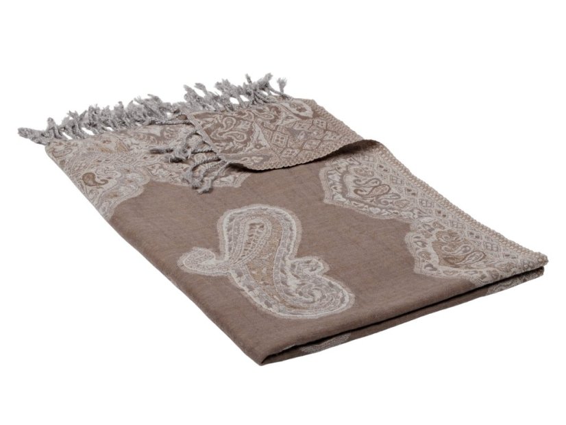 Schal aus Merinowolle graubraun mit Cremefarbe