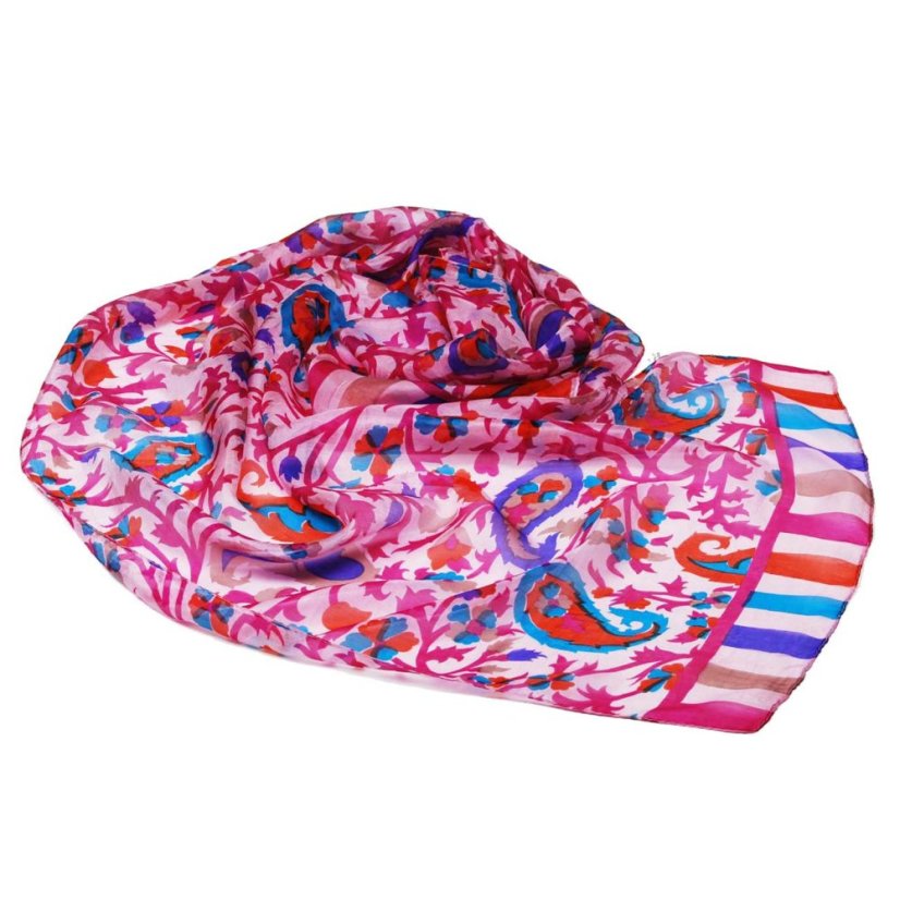 Hedvábná šála s potiskem světle růžová s magentou