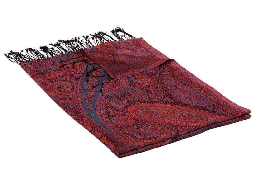 Schal aus Viskose und Seide Lhamo schwarz mit Magenta und Orange