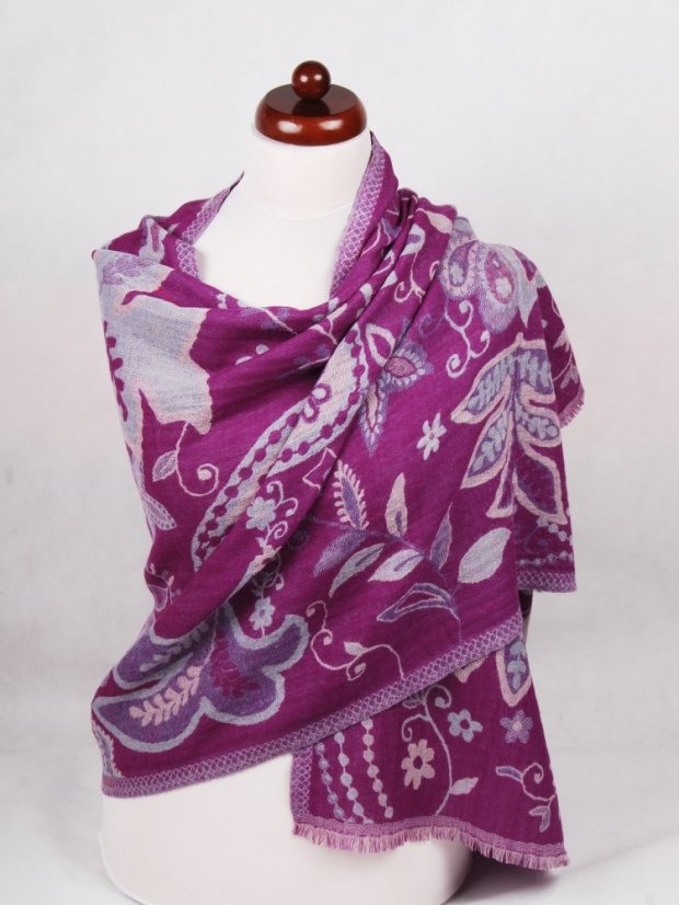 Šála z merino vlny fialová se světle modrou