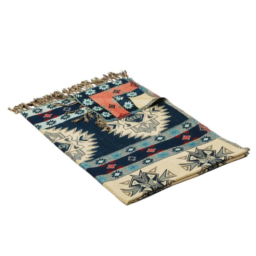 Šála z viskózy vícebarevná s tmavě modrou, světle žlutou a červenou