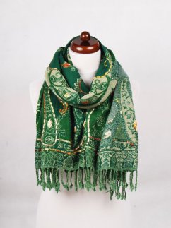 Šála z merino vlny s vyšíváním zelená