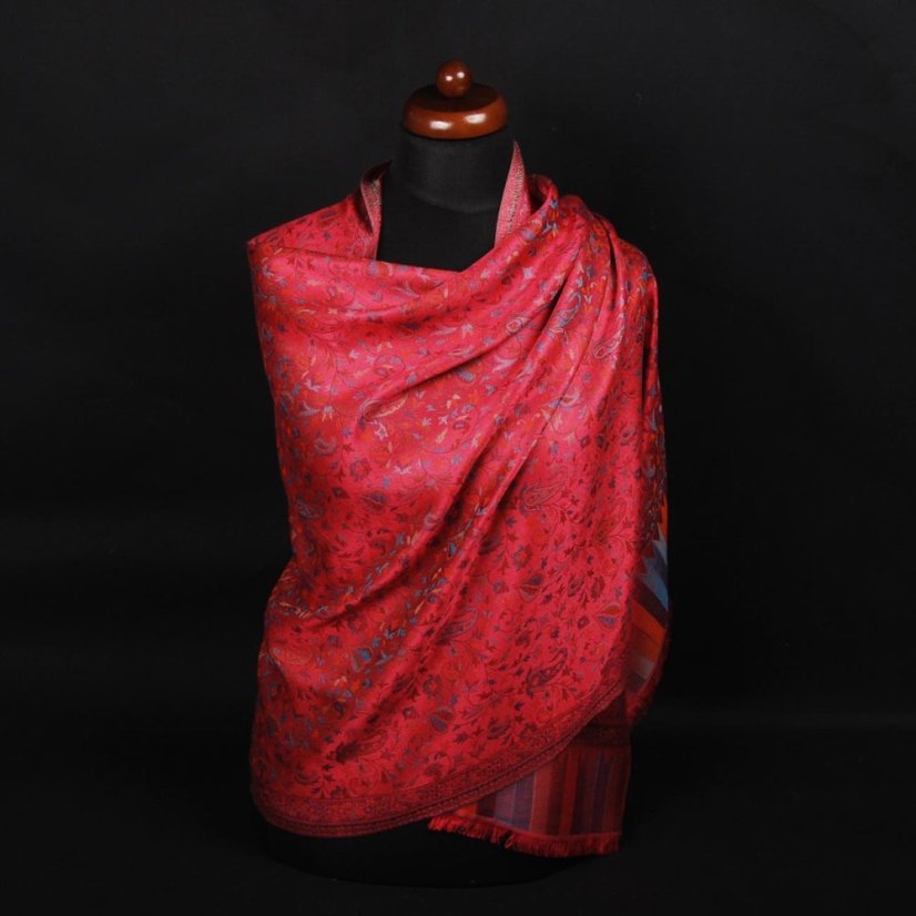 Schal aus Viskose und Seide Khani Jamawar rosa mit Türkis