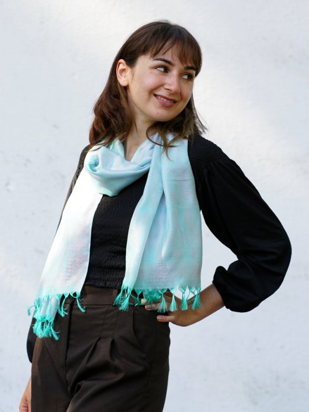 Seidenschal aus Varanasi hellgrün-hellrosa