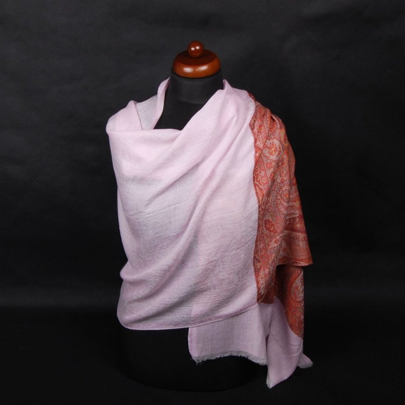 Kaschmir-Pashmina Khani Jamawar exklusiv hellrosa mit Rot