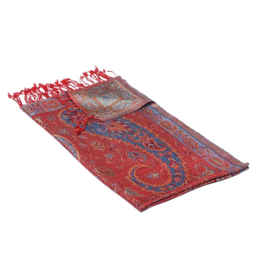 Seidenschal Super mittelgroß Tashi rot mit Hellblau