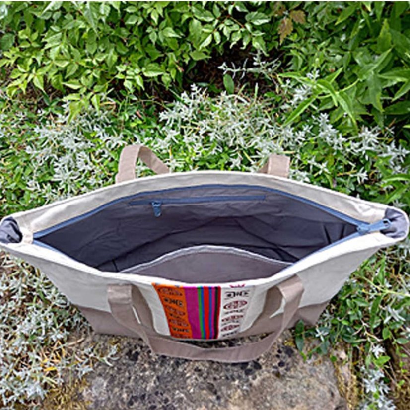 Tibetische Handtasche Shopper Thogme cremefarben