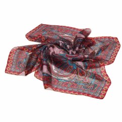 Hedvábný šátek s potiskem s tmavě červenou a tyrkysovou