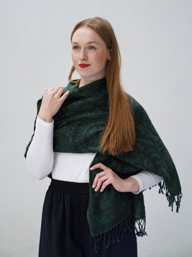 Šál z merino vlny tmavozelený