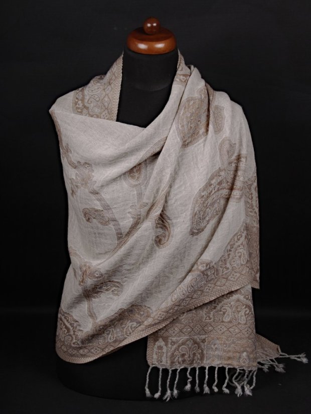 Schal aus Merinowolle cremefarben mit Graubraun