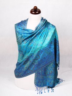 Hedvábná šála Super velká modro-fialovo-tyrkysová