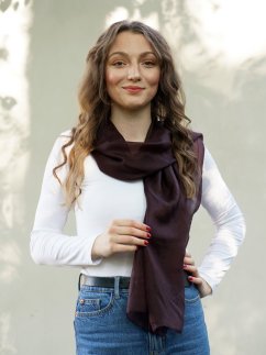 Hedvábná šála jednobarevná tmavě hnědá