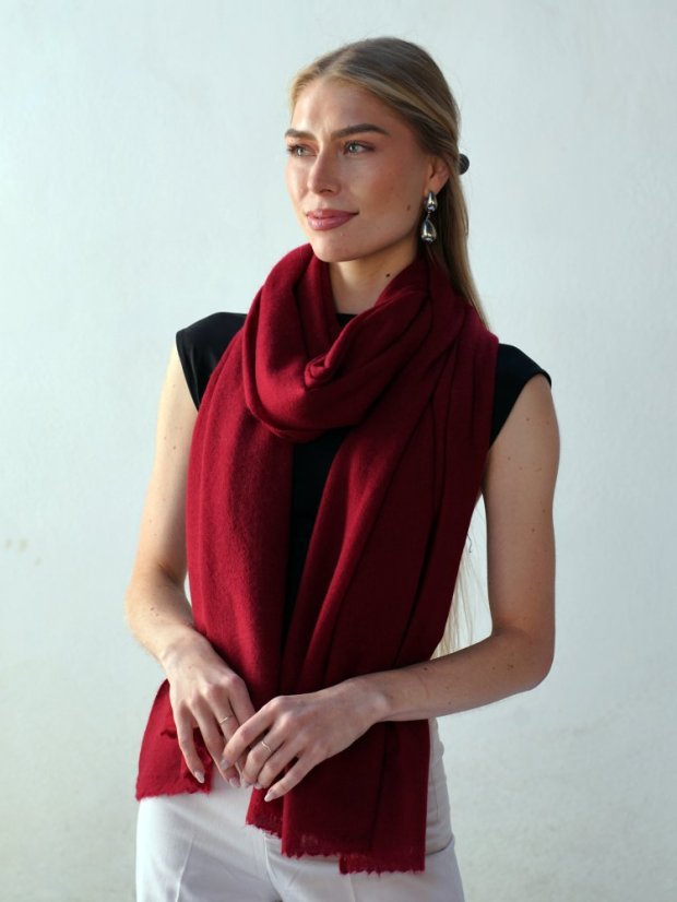 100% Kaschmir-Schal groß dunkelrot