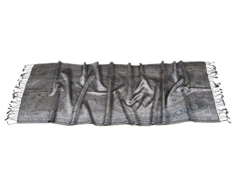 Hodvábny šál Super Tsering stredný čierno-strieborný