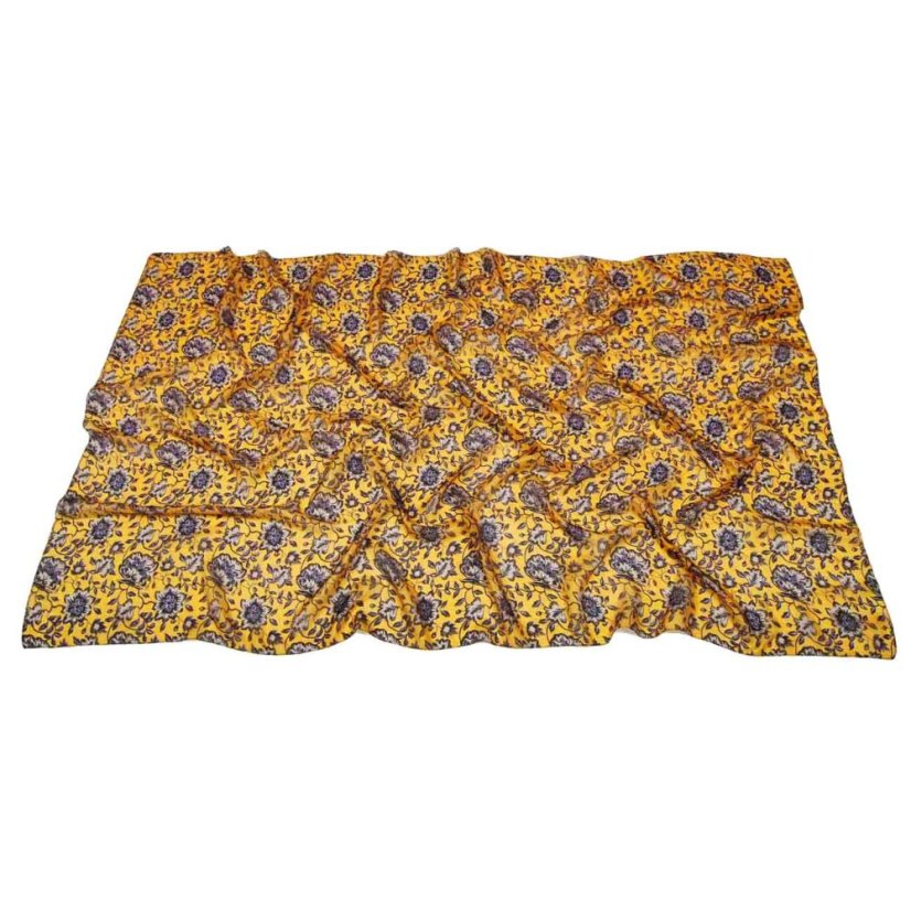 Hedvábná šála s potiskem velká tmavě žlutá