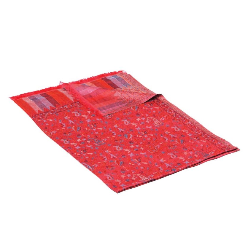 Schal aus Viskose und Seide Khani Jamawar rosa mit Türkis