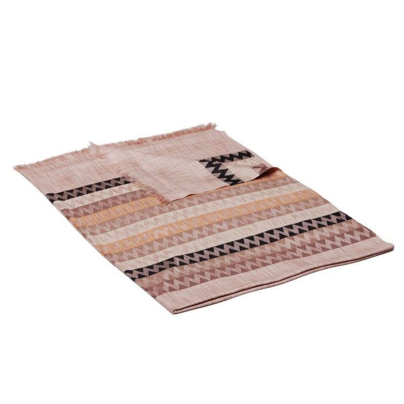 Šála z viskózy a hedvábí s pruhy světle hnědá s tmavě zlatou a světle béžovou