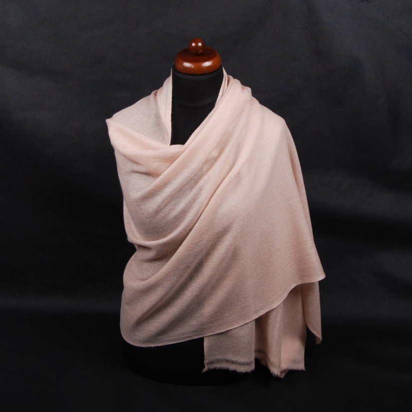100% Kaschmir-Schal groß beige mit Rosa-Stich