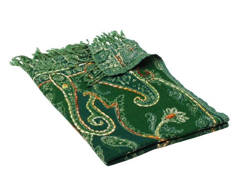 Šála z merino vlny s vyšíváním zelená