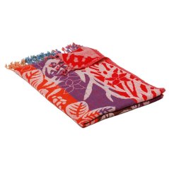 Šála z merino vlny vícebarevná s červenou, oranžovou a smetanovou