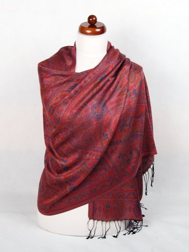 Schal aus Viskose und Seide schwarz mit Magenta und Orange