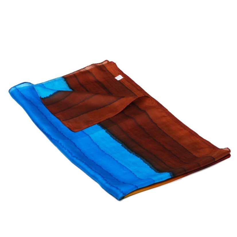 Handgemalter Seidenschal mit Türkis und Dunkelbraun