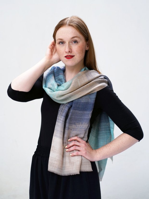 Kaschmirische Pashmina exklusiv mit Dunkelblau und Helltürkis