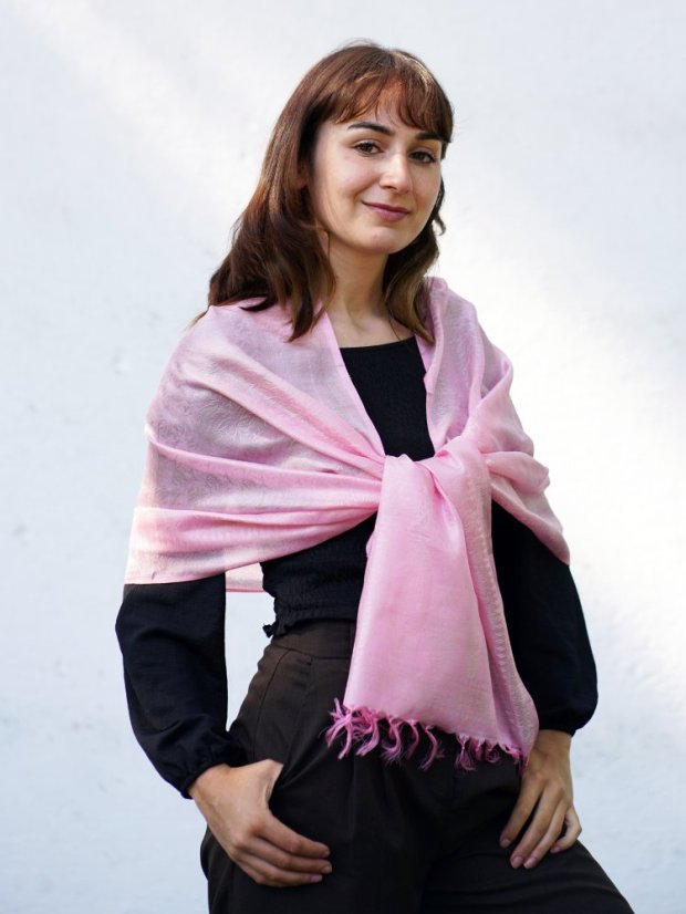 Seidenschal aus Varanasi rosa-cremefarben