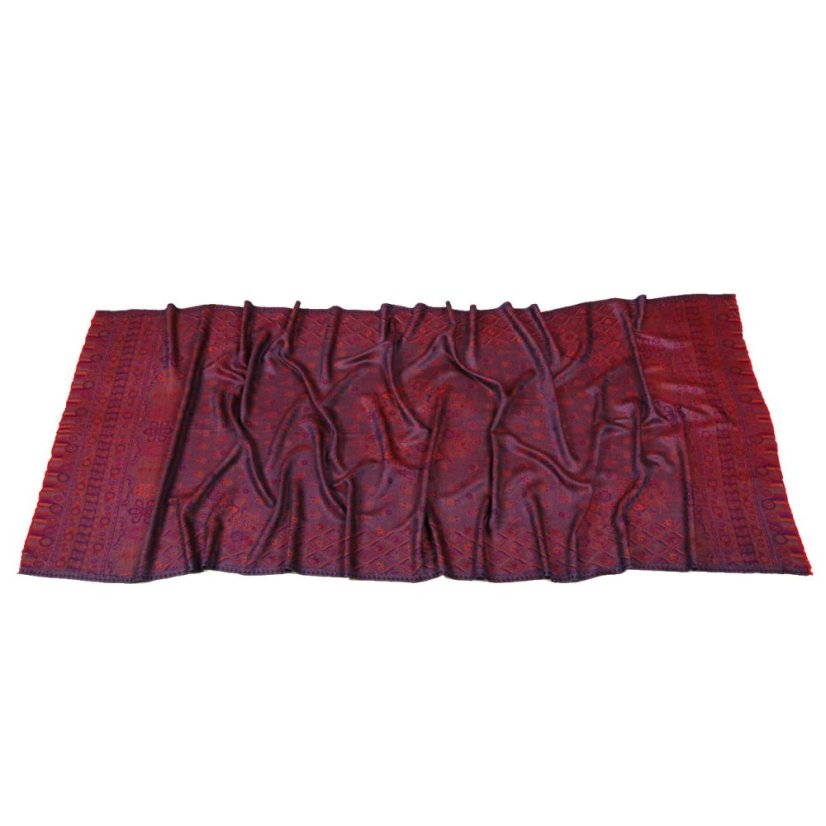 Šála z viskózy a hedvábí Khani Jamavar Metok červená s tmavě modrou