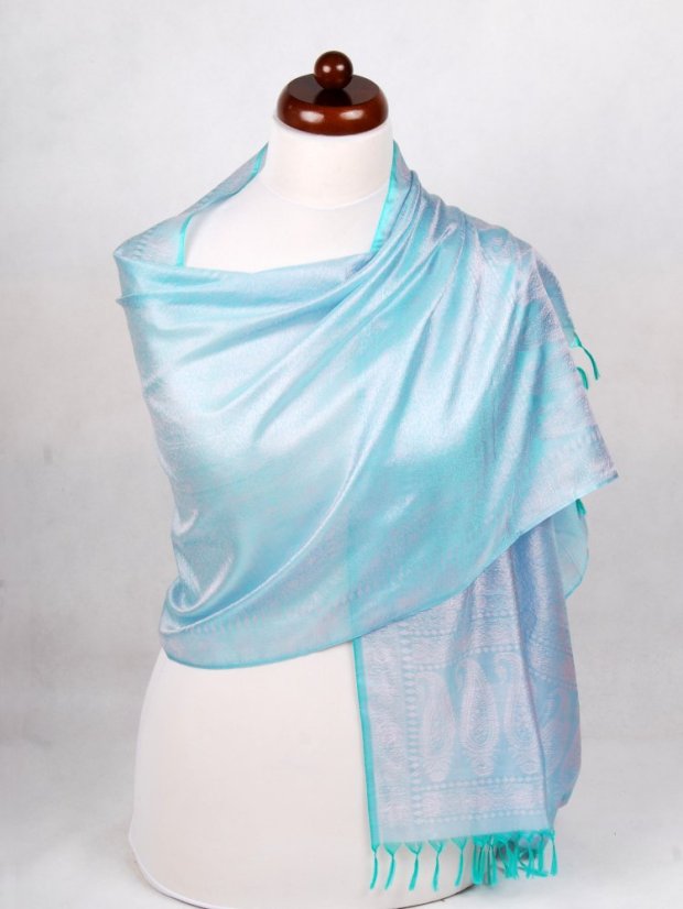 Seidenschal aus Varanasi hellgrün-hellrosa