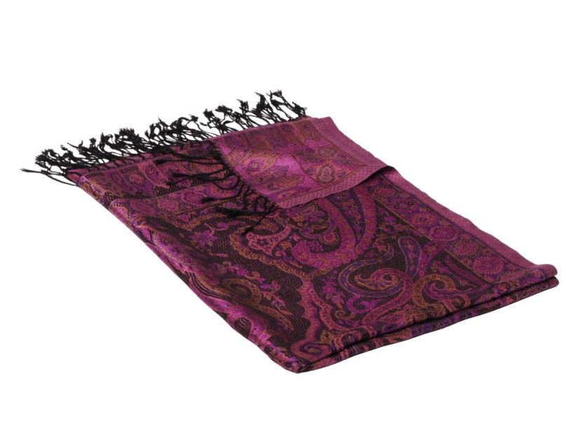 Hodvábny šál Super veľký čierno-fialový s hnedou