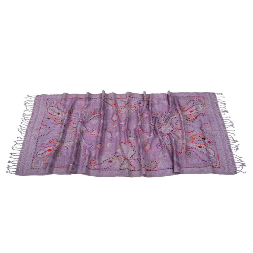 Šála z merino vlny s vyšíváním světle modrofialová