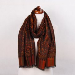 Šála z viskózy a hedvábí Khani Jamavar černá s měděnou