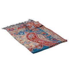 Prostříhávaná šála z viskózy tyrkysová s červenou