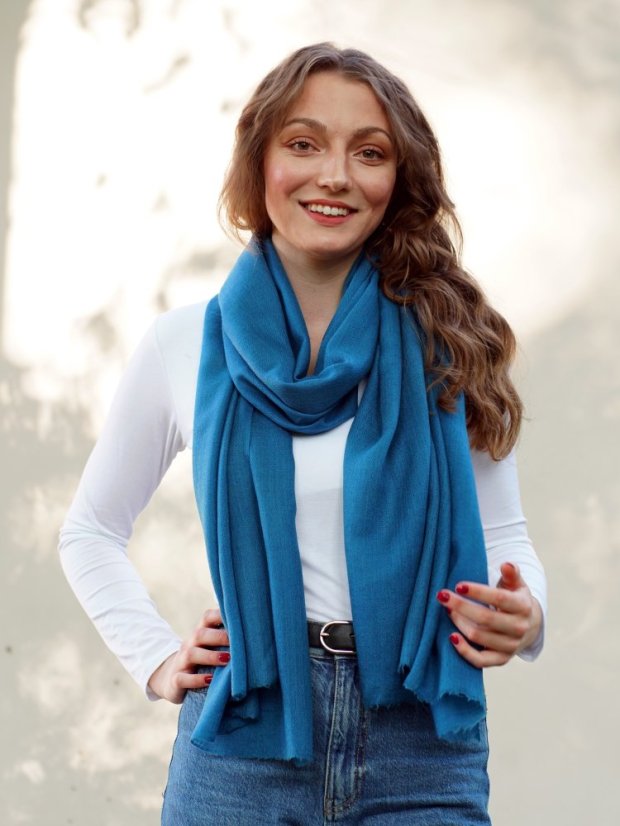 Pashmina-Wollschal Self türkisblau