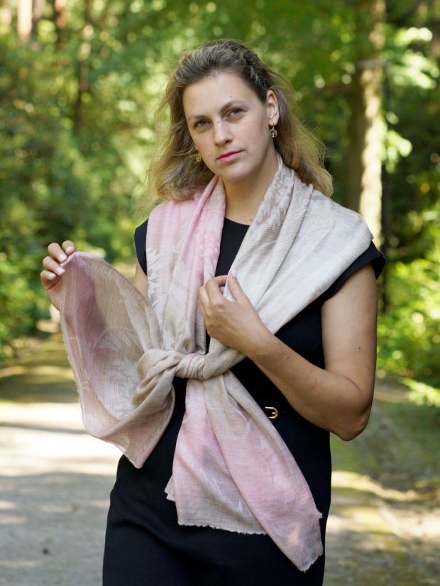 Kaschmirische Pashmina exklusiv creme mit Hellrosa und Graubraun