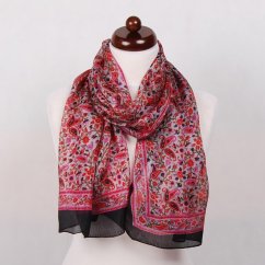 Hedvábná šála s potiskem šedo-červená