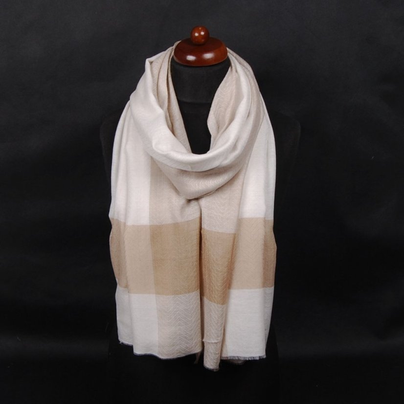 Pashmina aus Kaschmirwolle cremefarben mit Hellbraun-Grau